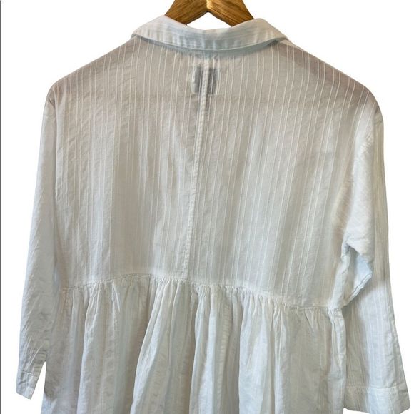 HD White Empire Waist Collared Loose Fit Long Tunic Blouse 6 - Picture 7 of 9